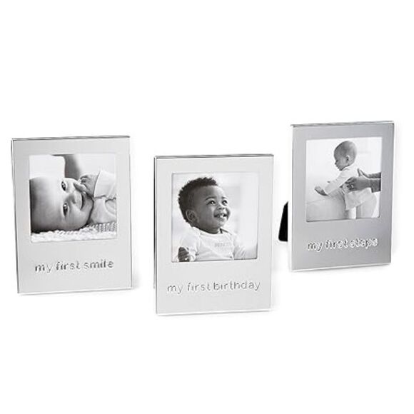 Carter's 3 pc Baby's First Photo Frame Gift Set Nursery Silver 2.5 x 2.5 NWT - Picture 1 of 6